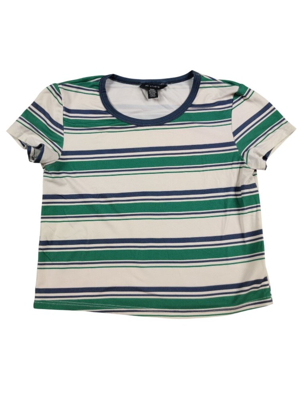 AE Studio Short Sleeve Striped Crop Top M White Green Casual Indie Nautical Y2K